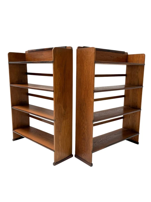 1920s Art Deco Open Bookcases by P.E.L. Izeren, Solid Oak & Ebony